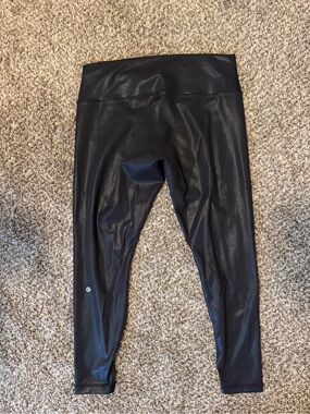 Lululemon Shiny Wunder Train Foil Black High Rise Ankle Legging